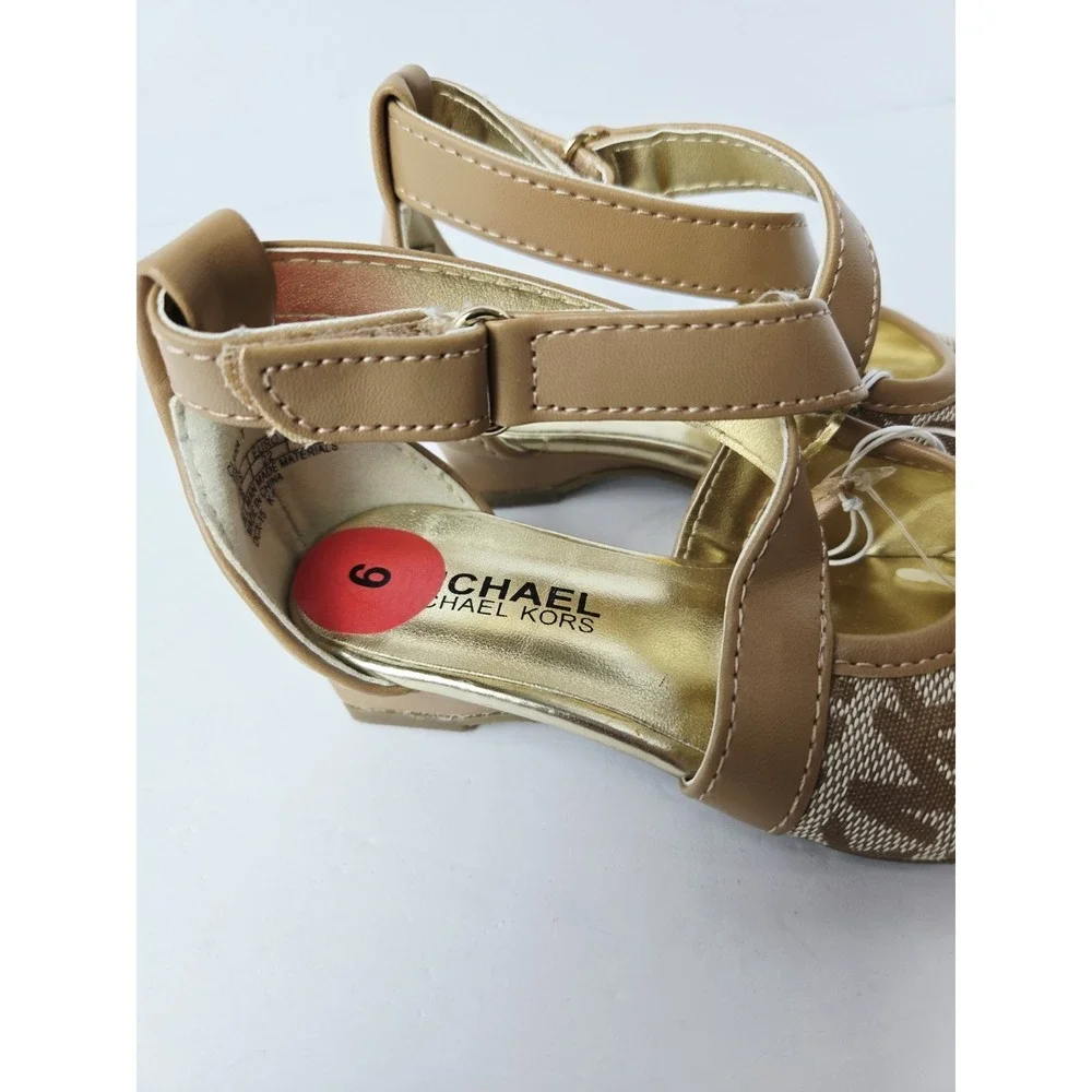 Michael Kors girls kids shoes NWT sz 6 sandal logo brown gold toddler